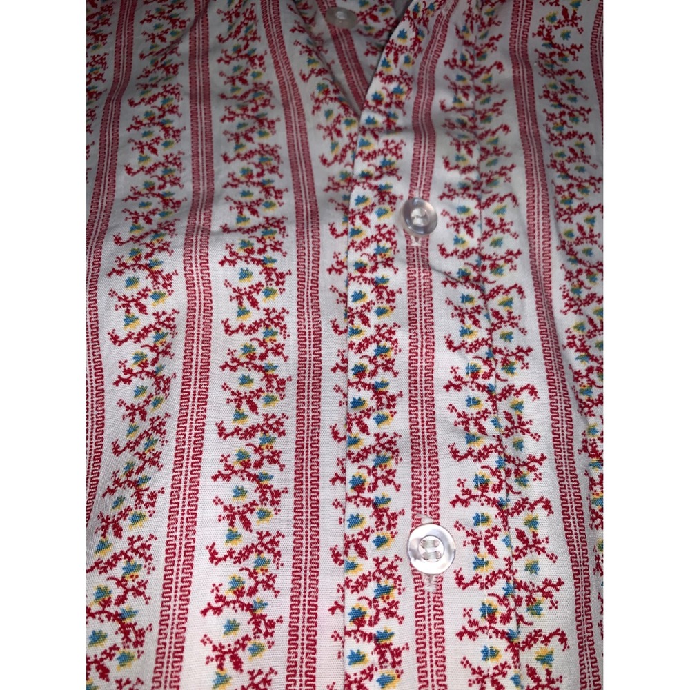 Vintage Kent Collection by Arrow 70s Disco Shirt Red White Floral Stripe 15-15.5 - Picture 2 of 11